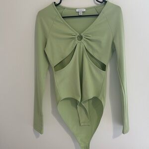 Topshop Green Long Sleeve Bodysuit